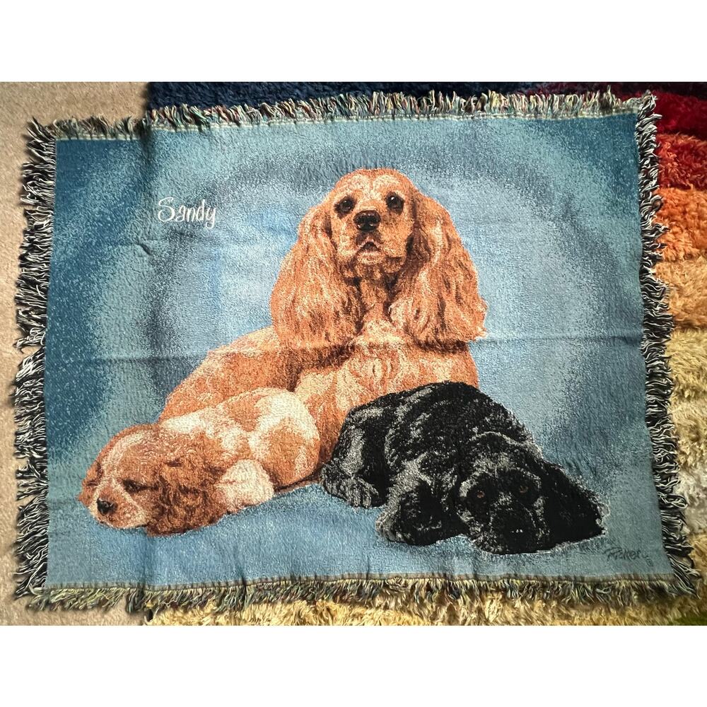 Cocker Spaniel dog tapestry blanket Linda Picken 46 x 60, 3 dogs, Sandy